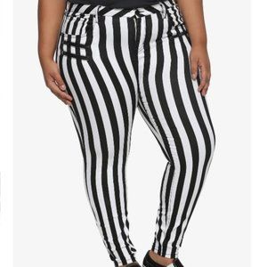 HT Denim Black and White Stripe Skinny Jean Plus size